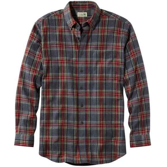 LL Bean Mens Scotch Plaid Flannel Shirt Gray Red Button Down Large Tall - Picture 3 of 6